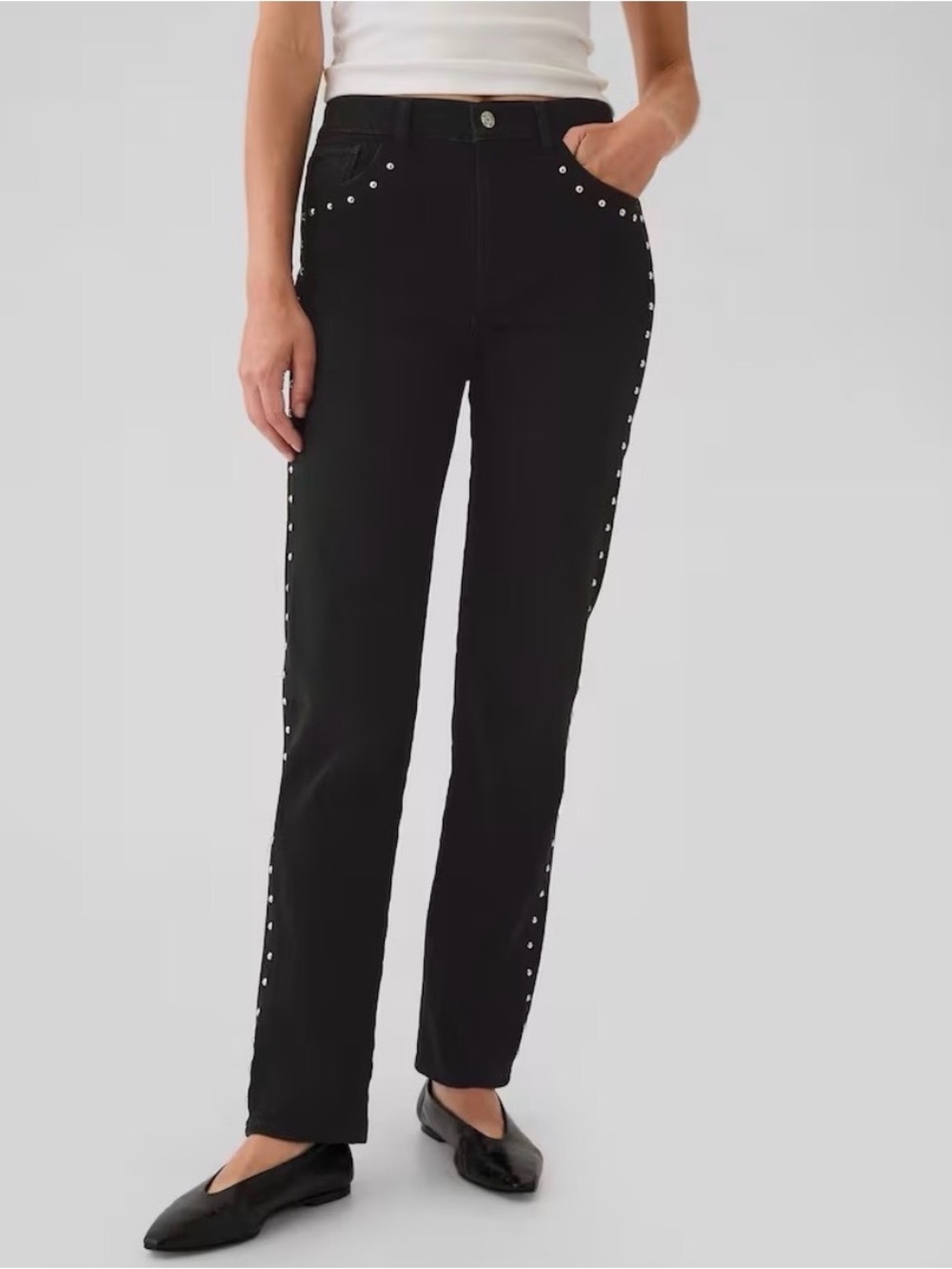 NWT Gap ‘90s Straight High Rise Jeans in Studded Black. Size 31